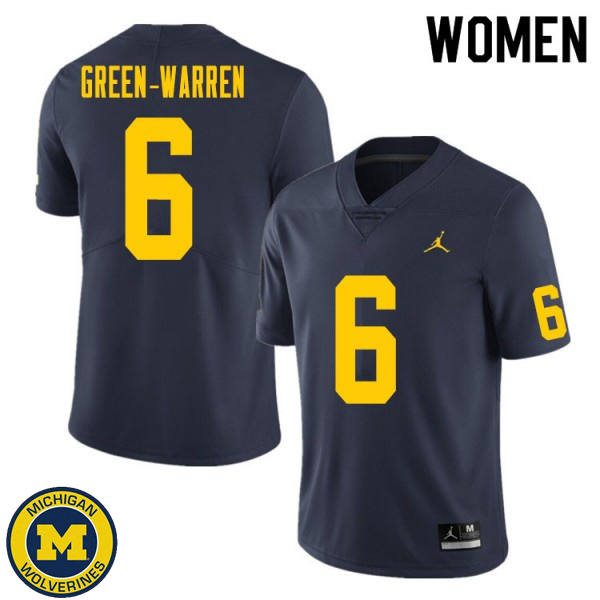 Women's Michigan Wolverines #6 Darion Green-Warren Navy Stitched Football Jersey